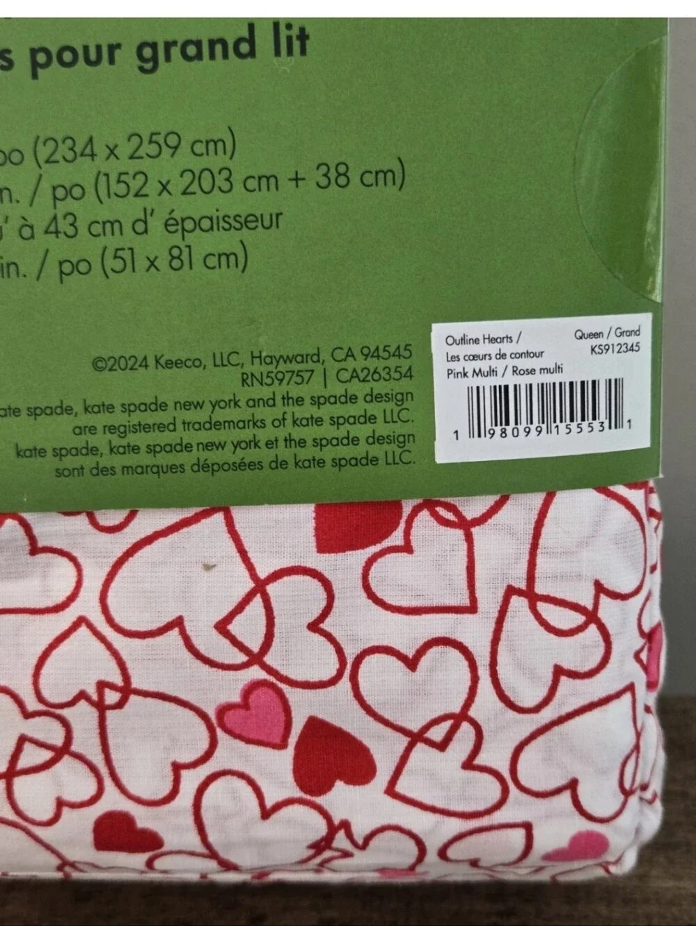Kate Spade Queen Sheet Set Pink Red Outline Heart 3 Pc Cotton Love Valentine Day